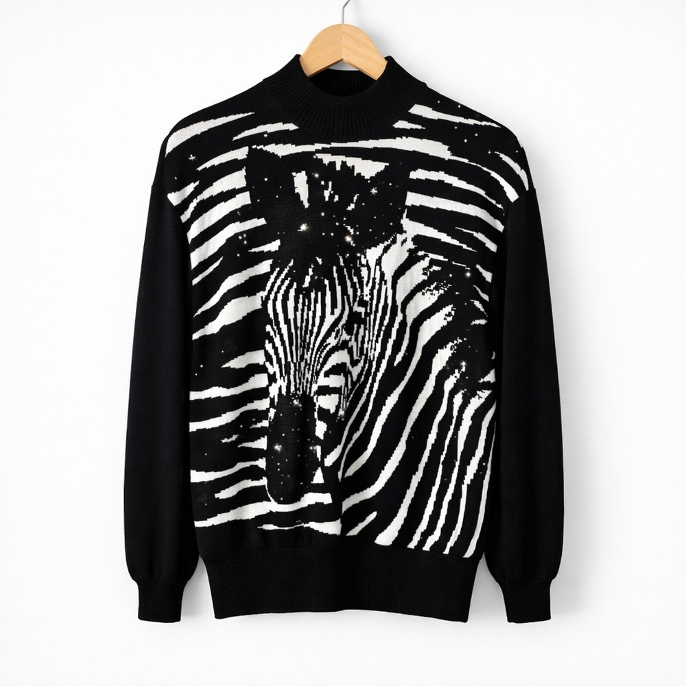 St John Collection Zebra Sweater Embellished Black White Santana Knit Size S USA